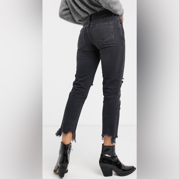 Free People We The Free Black loose fit Crop Button fly Jeans Size 28 - Picture 3 of 10